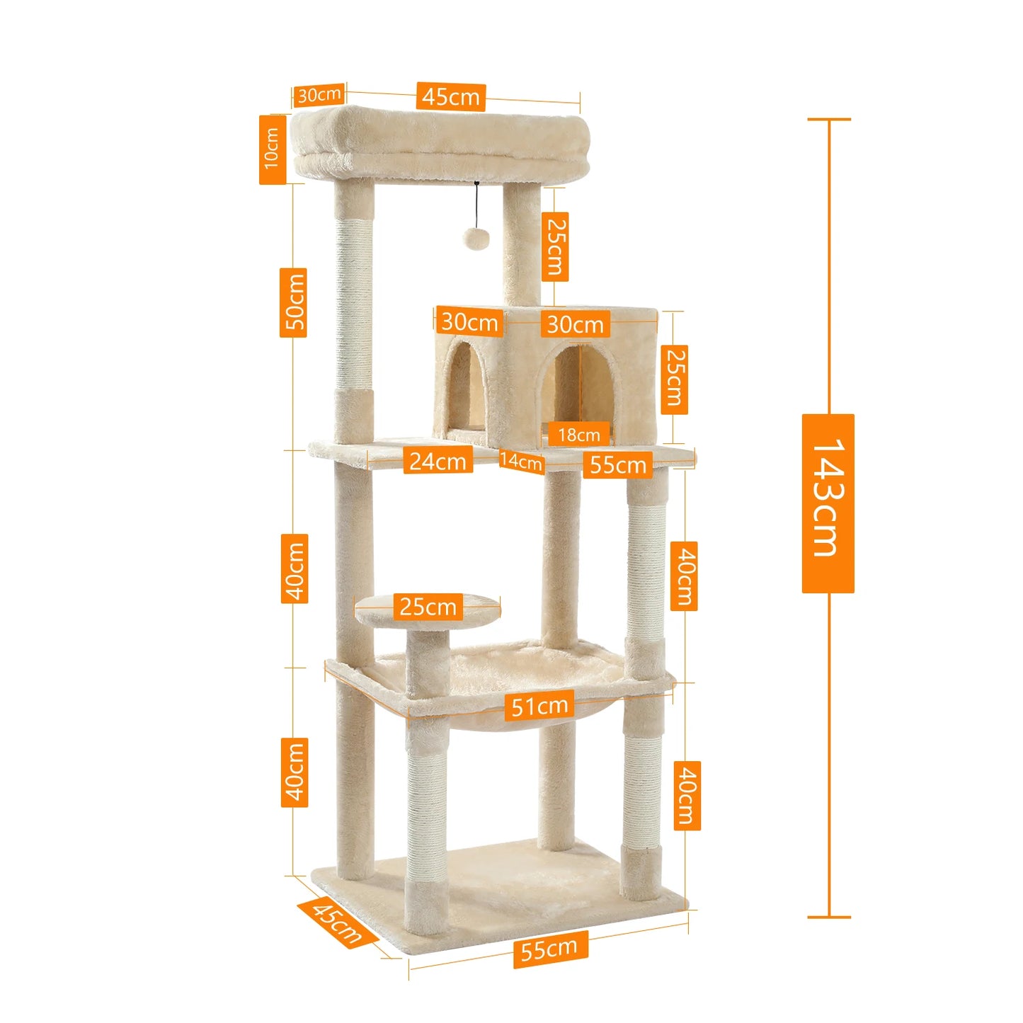 PAWZ Road 5-Level Cat Tower For Indoor Cats With Hammock