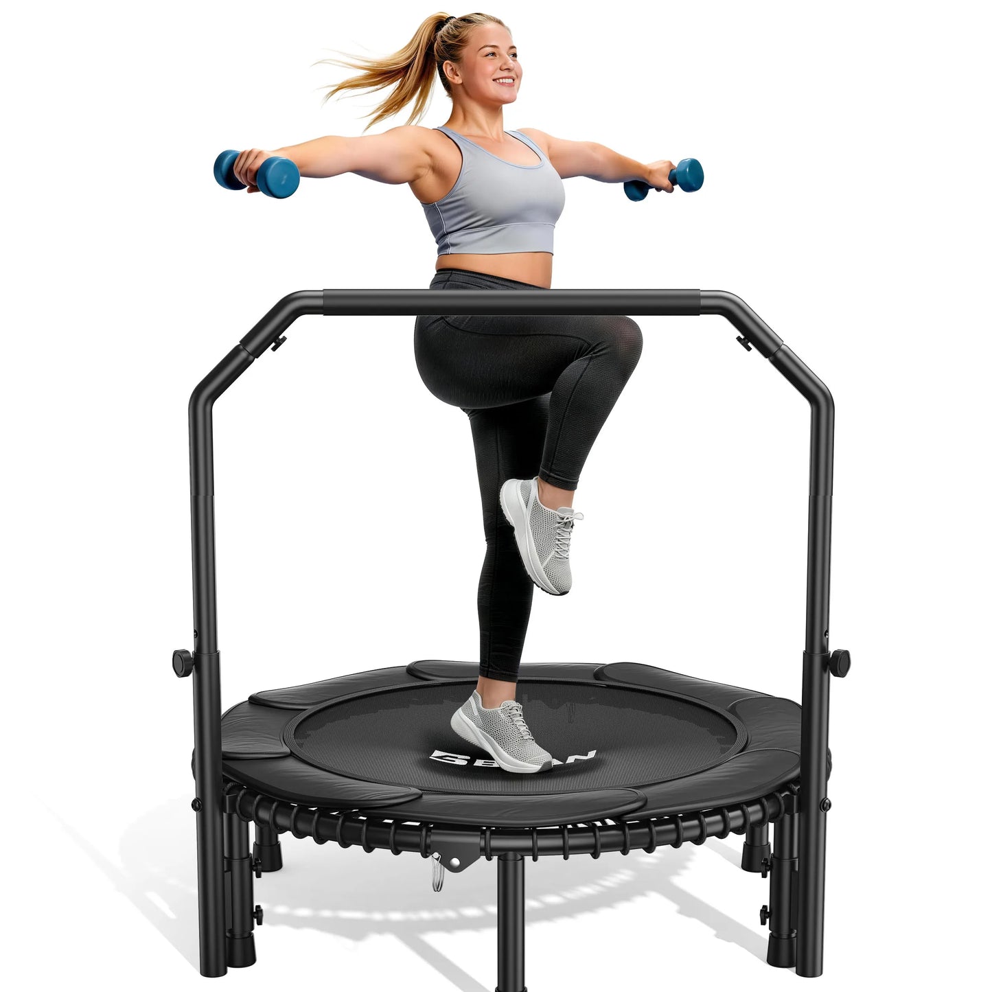 BCAN Mini Rebounder Trampoline With Adjustable Handle For Full Body