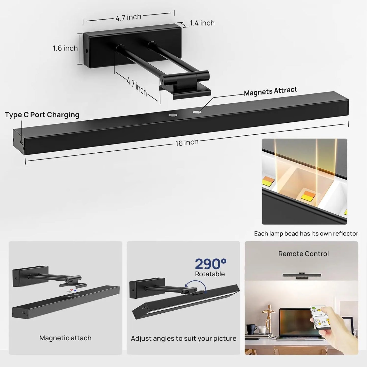 PRTILOUD Wireless Art Light For Paintings Dimmable Picture Light